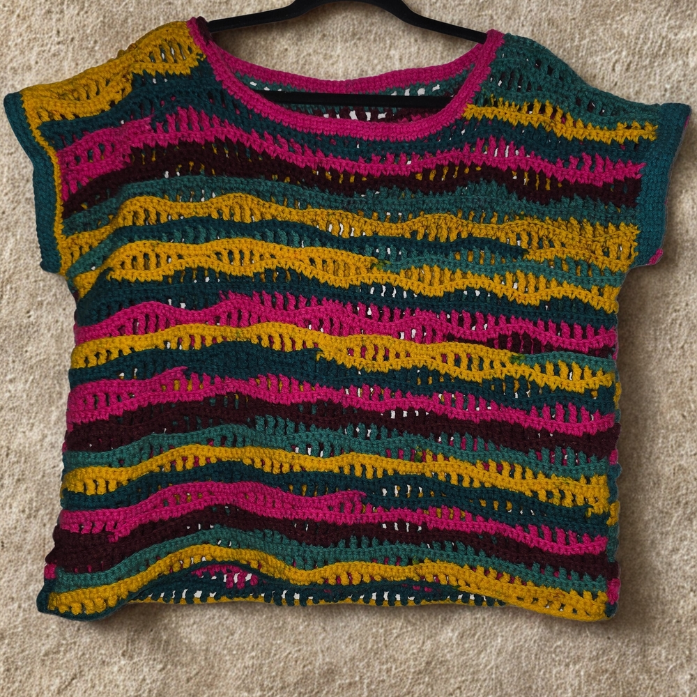 Colorful Striped Woman's Crochet Top HANDMADE